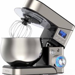 Stand Mixer, Stainless Steel Mixer 5.3-QT LCD Display Food Mixer, 6+P Speed itchen Electric Mixer Tilt-Head Mixer with Stainless Steel Bowl, Dough Hoo