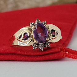 ❤️14k Size 7 Amazing Solid Yellow Gold Amethyst and Diamonds Ring!/ Anillo de Oro con Amatistas y Diamantes! 👌🎁Post Tags: Anillo de Oro