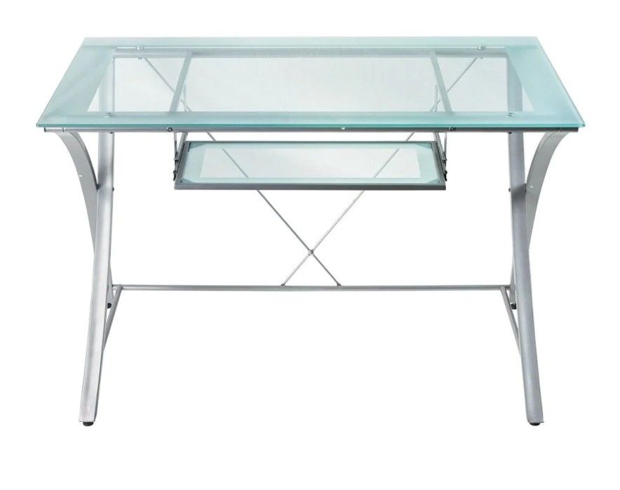 REALSPACE ZENTRA OUTLET COMPUTER DESK, 30"H X 48"W X 28"D, SILVER/CLEAR