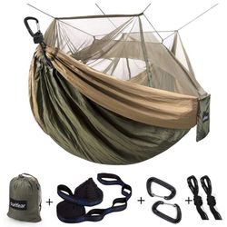 Sunyear Hammock Camping w/ Net & 2 Tree Straps 55"W*106"L, Army Green/Khahi 