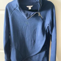 Athleta Blue Cozy Karma Asym Pullover Fleece Lined Plush Sweatshirt