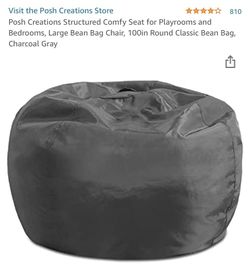 Posh Creations Structured Comfy Seat for Playrooms and Bedrooms, Large Bean Bag Chair, 100in Round Classic Bean Bag, Charcoal Gray