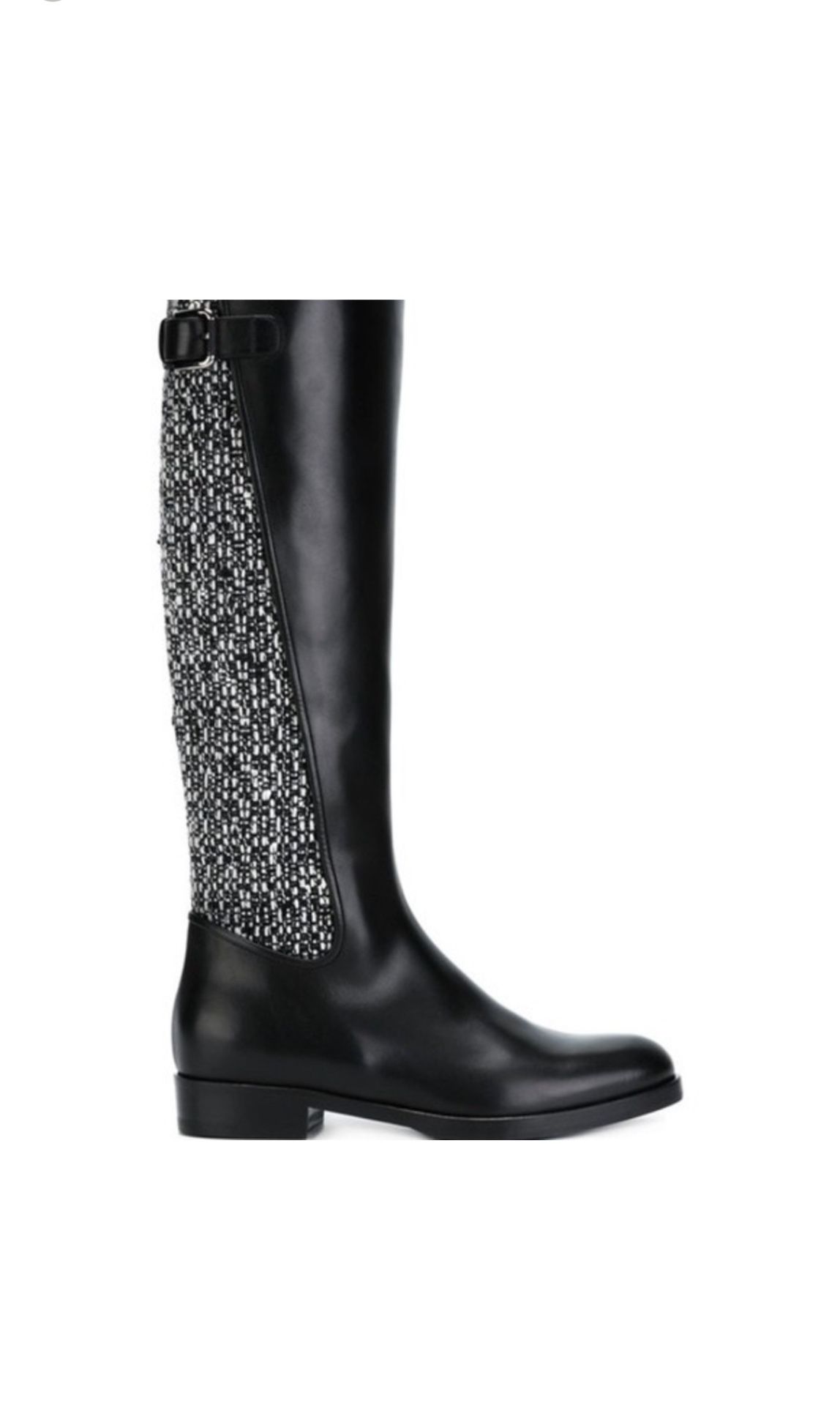 Dolce & Gabbana Black and white calf leather and wool-mohair blend tweed boots