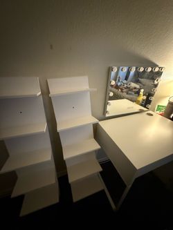 Vanity mirror/desk  & two shells