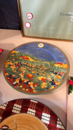Decorative Ceramic Plate with Floral Landscape