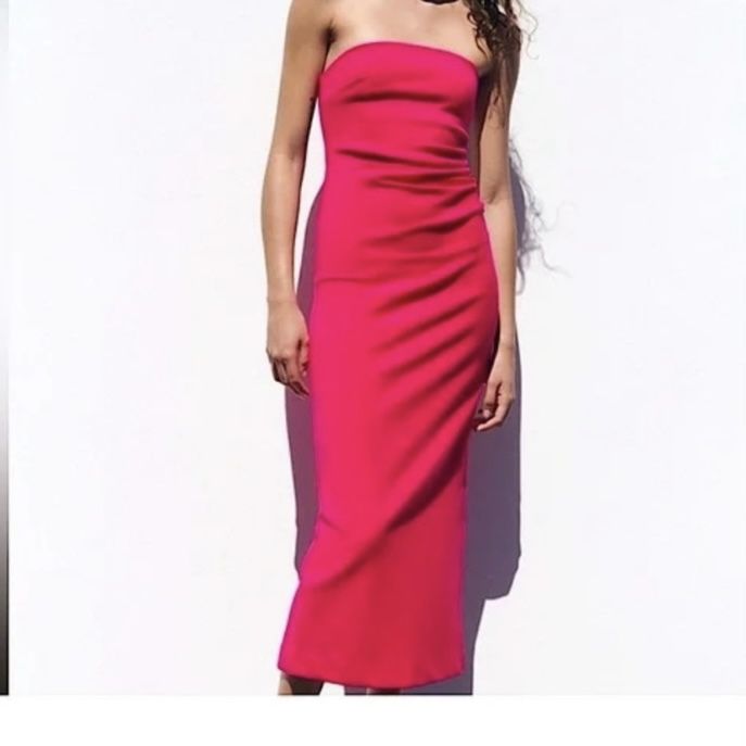 Zara Strapless Hot Pink Tube Dress  Bodycom Midi Dress