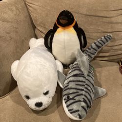 Seaworld Plush Penguin, Seal, & Shark
