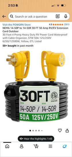 30 foot 50 amp RV cord- Brand NEW