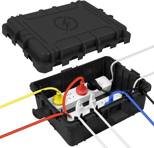 Large Outdoor Electrical Box, Weatherproof, IP54 Extension Cord Cover, Protects Power Strip, etc. (12 x 9X 5 inch)