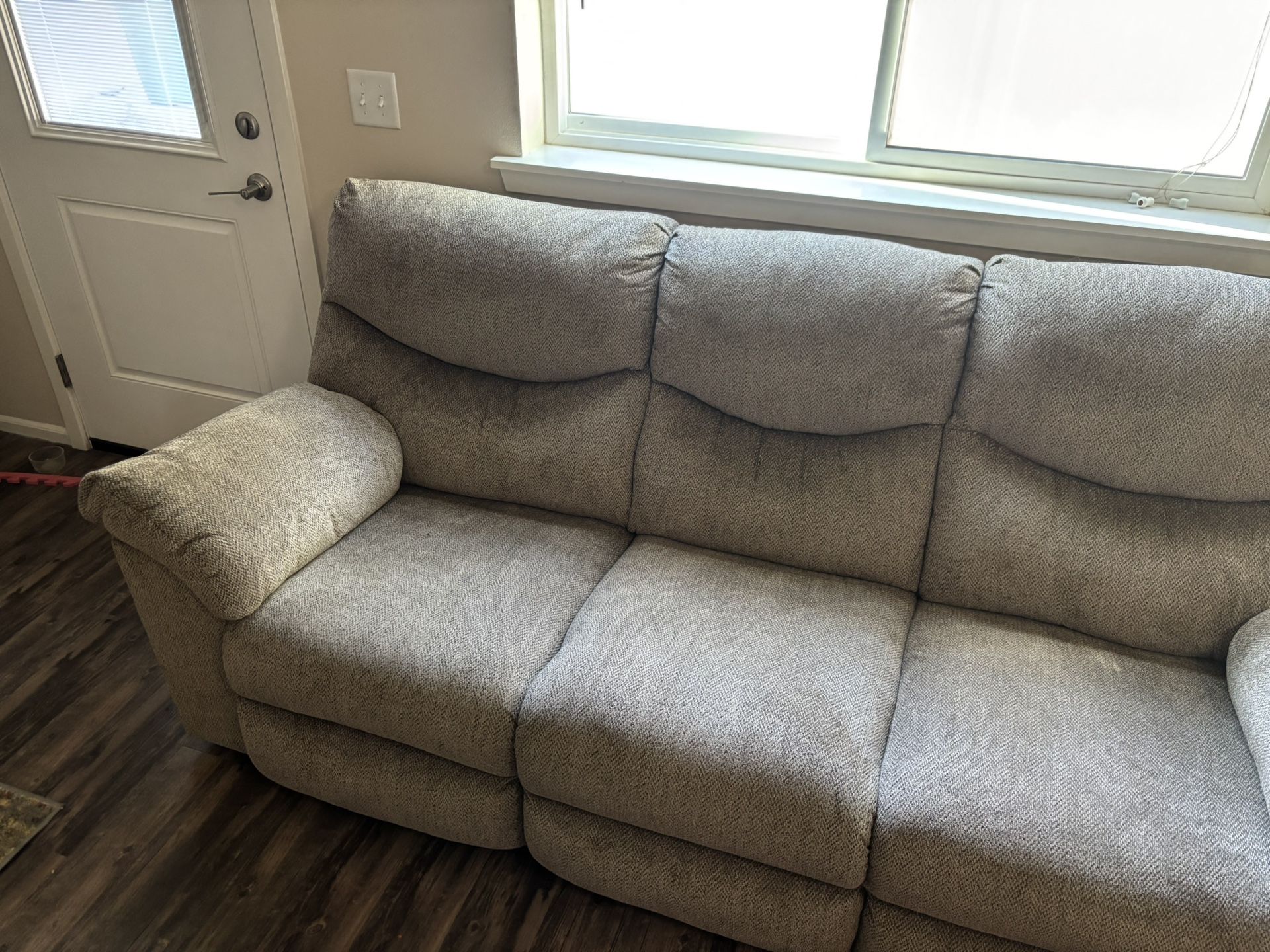 Tan Textured Manual Reclinging Couch