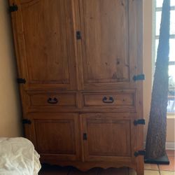 Vintage Wood Armoire, Hutch Tv Cabinet, Mexican Pine With Easy To Take Care Of Finish, Metal Hardware, French Country Style