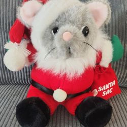 Vintage  Santa Mouse Plush with Santa Sac 12" Sitting JC penny