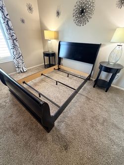 Full Size Black Wood Sleigh Bed Frame