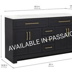 Style Selections Cauley 60 inch Black Double Sink Bathroom Vanity with White Cultured Marble Top