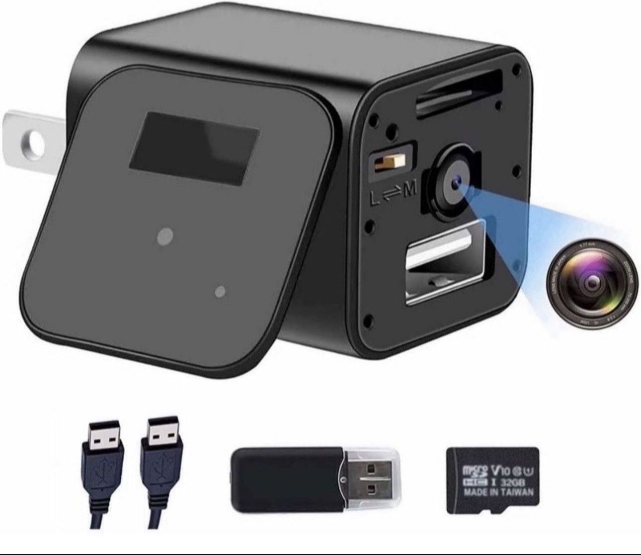 1080P Camera Charger with 32GB Card, Full HD Camera, Smart Cam with Motion Activation, No-WiFi Surveillance Cameras for Indoor Outdoor Security Camera