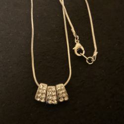 18” SilverTone Necklace And 3 Dangling Charms With Rhinestones 