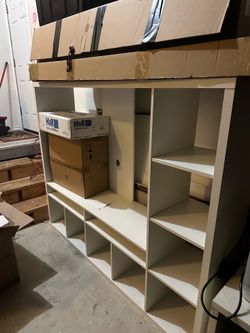 white tv stand and storage!
