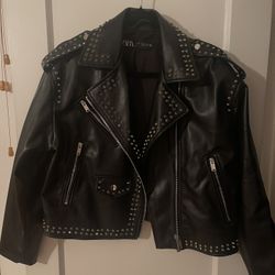 Zara Bedazzled Faux Leather Jacket