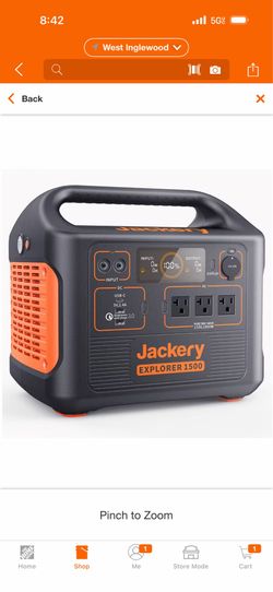 Jackery. 1800-Watt Output/3600W Peak Portable Solar Power Station Explorer 1500 Push Start Battery Generator for Outdoors/Camping