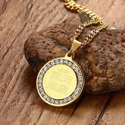 Muslim Round 4-Qul 14K Gold Plated Calligraphy Unisex Pendant Necklace