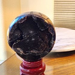 4.5 Lb (2053g) Druzy Septarian Sphere Quart Crystal With a Rotating Stand 