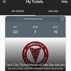2 Tickets To Carolina Thunderbirds Hockey Game