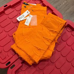 Orange Denim Jeans ; Stacked ; Flared ; 36 Mens