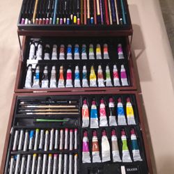 Used Acrylic, Pastels And Colored Pencils Art Set In Nice Wood Case $20.00