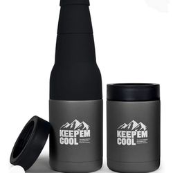 New Keep em Cool Vacuum Insulated Beer Bottle & Can Cooler With Beer Opener- Double Walled, Stainless Steel Drink Cooler For Beers & Beverages