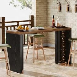 Bar Unit, 55.12-Inch Bar Table with Large Tabletop - 55.12" L x 19.69" W x 35.83" H - Black+Brown NO STOOLS