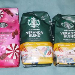 Two Starbucks Veranda Blend Blonde Roast Coffee 12oz Bags Free Peppermint Mocha