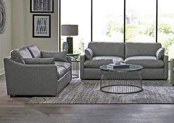 Brand New Top Grain Leather Gray Sofa And Loveseat.  CLOSEOUT Deal.  Was Over $4000. Brand New 