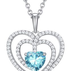 925 Sterling Silver Heart Pendant Necklace for Women with Birthstone CZ and Created-Gems, Vanlentine's day Anniversary Birthday Mother's Day Jewelry G