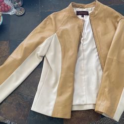 Woman’s White And Beige  Leather Jacket large 