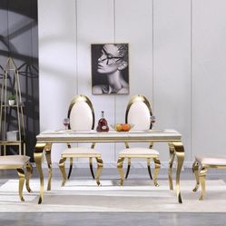 A dining set (natural stone like marvel) and TV stands  with drawers versin the same style