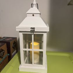 White Lantern With Electronic Candle