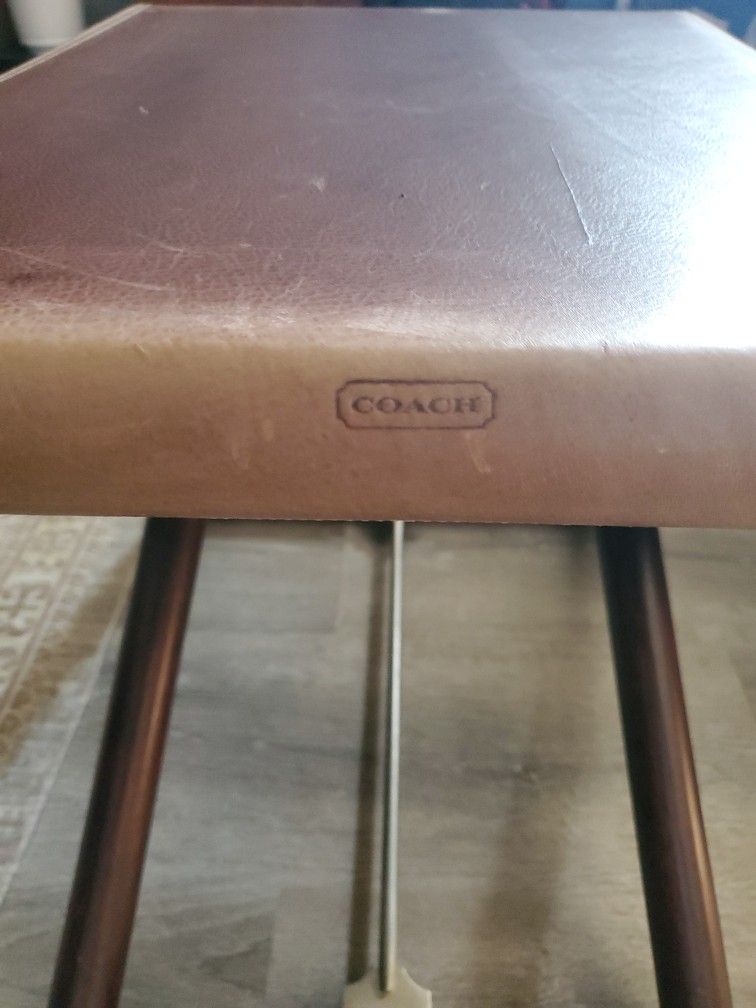Coach 1990s Leather X Frame Stool And Coach Handled Hardwood Tray
