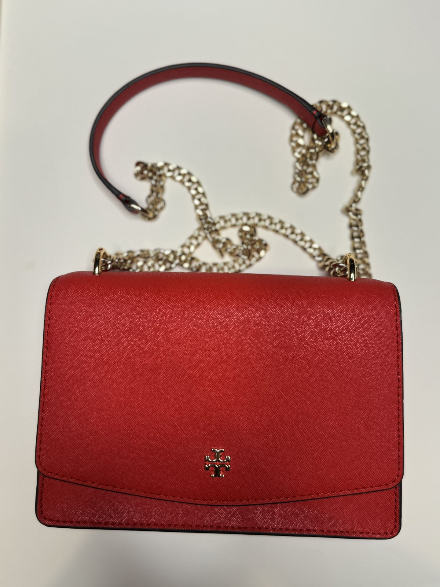 Tory Burch Robinson Women's Red Leather Flap Crossbody Purse With Chain