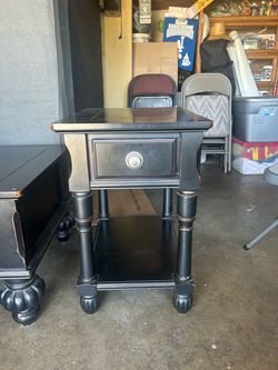 Black Wood End Table with Drawer and Shelf