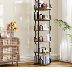 Brand New 6 Tier Rotating Bookshelf Tower, 360° Display Round Bookcase, Floor Standing Corner Revolving Bookshelf Organizer Storage Rack for Home Stud