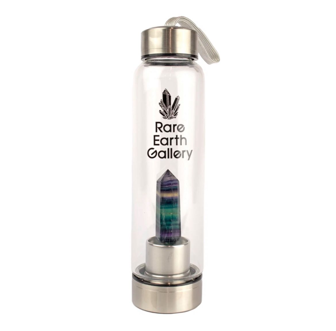 Fluorite Quartz Point Crystal Water Bottle with Sleeve Included