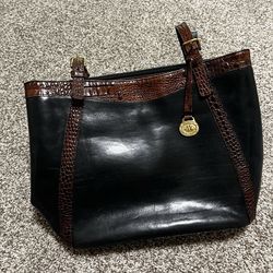 Brahmin Handbag - Black leather Croc Trim