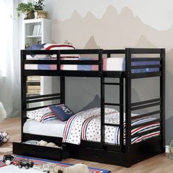 Brand New Black Twin Size Bunk Bed w Trundle Drawers