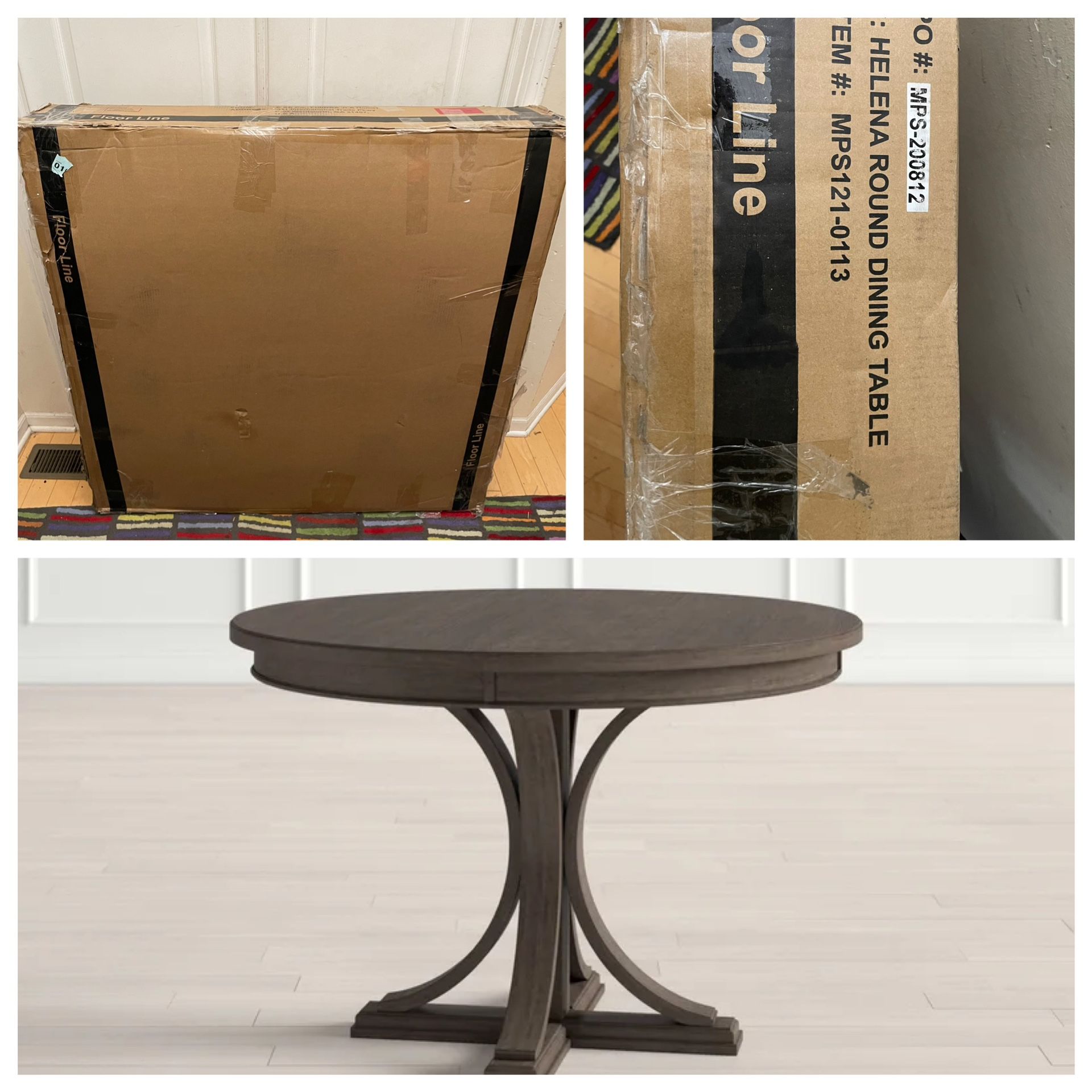 New Dark Gray Helena Round Wood Pedestal Dining Table by Madison Park Signature