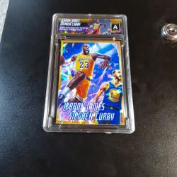 LeBron James / Stephen Curry 2024 Slab Gold Cracked Ice REFRACTOR Original Art Novelty Card 