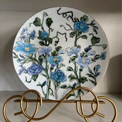 Vintage Andrea by Sadek porcelain round blue floral decorative plate