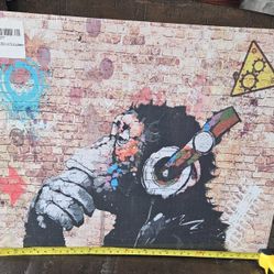 Colorful DJ Thinking Monkey Unframe Abstract Print Brick Wall Graffiti Art Decor