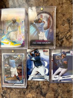 Junior Caminero 5 card lot with shadow box with color match mini Nike