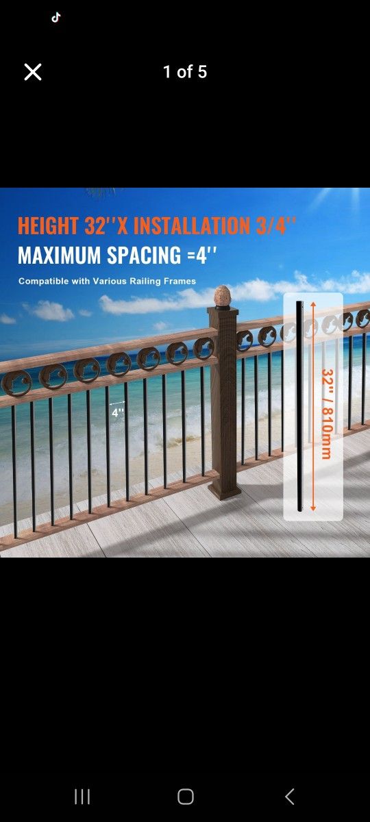 VEVOR Staircase Metal Balusters, 3/4'' Round x 32'' Aluminum Decorative Spindles, 125 Pack Deck