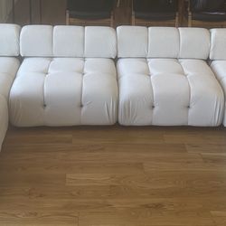 Modular 6 seat beige velvet sofa